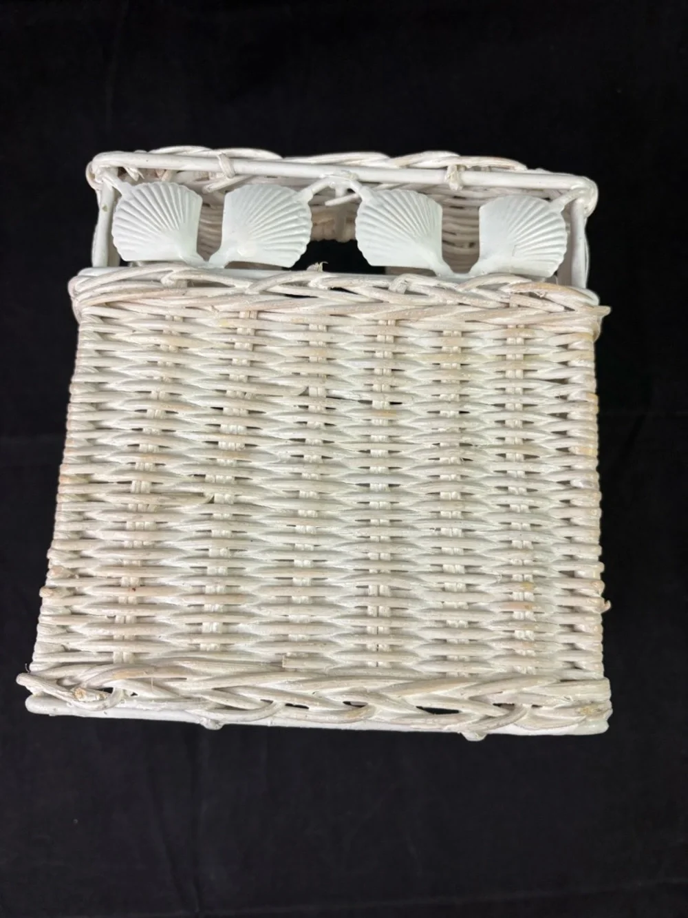 Wicker and Metal Clam Seashell Tissue Box Cover Beach House Coastal